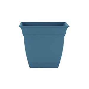 the hc companies 8 inch eclipse square planter with saucer – indoor outdoor plant pot for flowers, vegetables, and herbs, slate blue