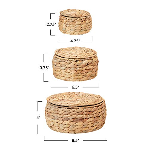 Bloomingville Water Hyacinth Lids, Natural, Set of 3 Basket, 3