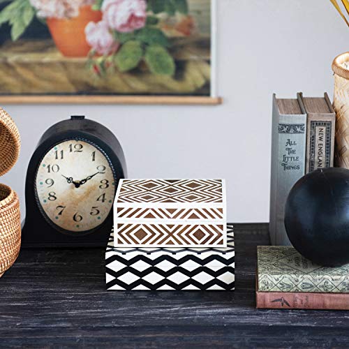 Creative Co-Op Resin & MDF Lid & Pattern Inlay, Black & White Storage Box