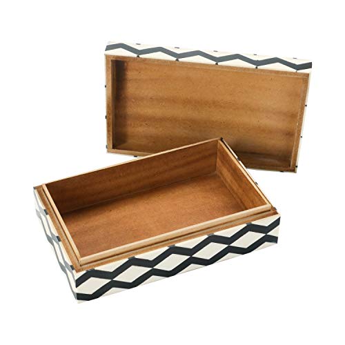 Creative Co-Op Resin & MDF Lid & Pattern Inlay, Black & White Storage Box