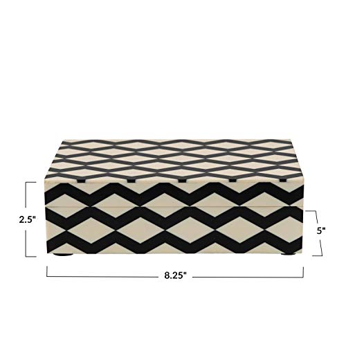 Creative Co-Op Resin & MDF Lid & Pattern Inlay, Black & White Storage Box