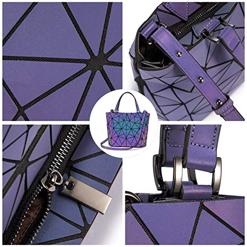 Geometric Luminous Purses and Handbags for Women Holographic Reflective Bag Backpack Wallet Clutch Set Medium