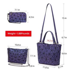 Geometric Luminous Purses and Handbags for Women Holographic Reflective Bag Backpack Wallet Clutch Set Medium