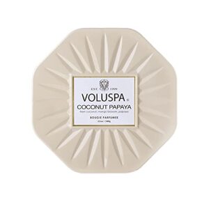 voluspa coconut papaya candle | 3 wick tin | 12 oz. | all natural wicks and coconut wax for a cleaner burn