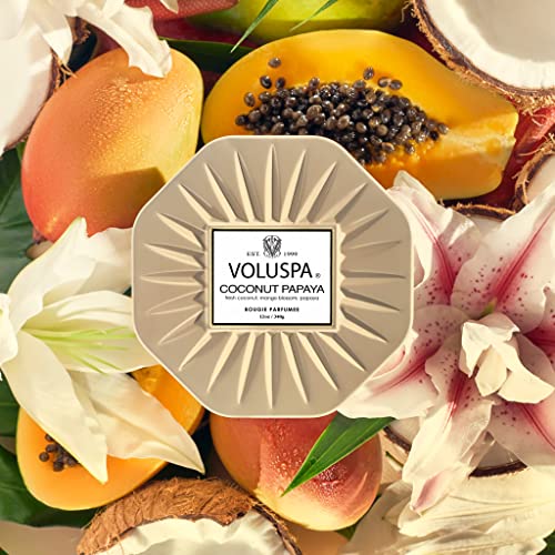 Voluspa Coconut Papaya Candle | 3 Wick Tin | 12 Oz. | All Natural Wicks and Coconut Wax for a Cleaner Burn