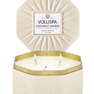 Voluspa Coconut Papaya Candle | 3 Wick Tin | 12 Oz. | All Natural Wicks and Coconut Wax for a Cleaner Burn
