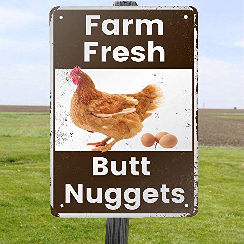 ANJOOY Vintage Metal Tin Sign - Farm Fresh Butt Nuggets -Chicken Egg Sale Market Farm Barn Bathroom Yardr Themed Gifts Rustic Poster Art Retro Decor 8x12 Inch