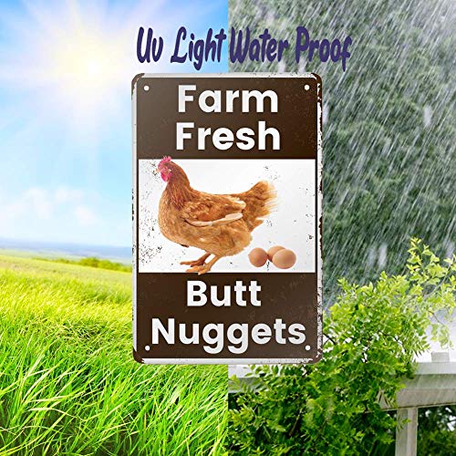 ANJOOY Vintage Metal Tin Sign - Farm Fresh Butt Nuggets -Chicken Egg Sale Market Farm Barn Bathroom Yardr Themed Gifts Rustic Poster Art Retro Decor 8x12 Inch