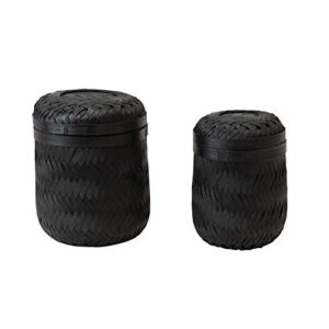 bloomingville bamboo lids, black, set of 2 basket, 2