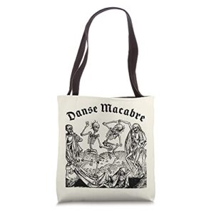 dancing skeletons – dance of death, danse macabre medieval tote bag