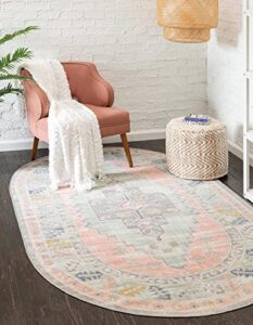 unique loom whitney collection southwestern geometric area rug (5′ 0 x 8′ 0 oval, powder pink)