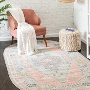 Unique Loom Whitney Collection Southwestern Geometric Area Rug (5' 0 x 8' 0 Oval, Powder Pink)