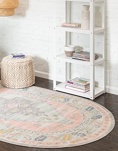 Unique Loom Whitney Collection Southwestern Geometric Area Rug (5' 0 x 8' 0 Oval, Powder Pink)