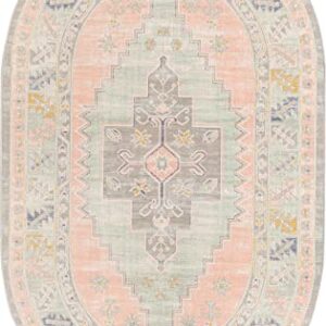 Unique Loom Whitney Collection Southwestern Geometric Area Rug (5' 0 x 8' 0 Oval, Powder Pink)