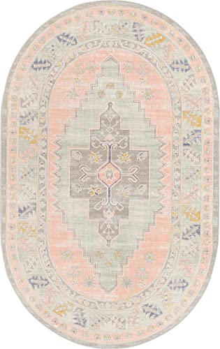 Unique Loom Whitney Collection Southwestern Geometric Area Rug (5' 0 x 8' 0 Oval, Powder Pink)