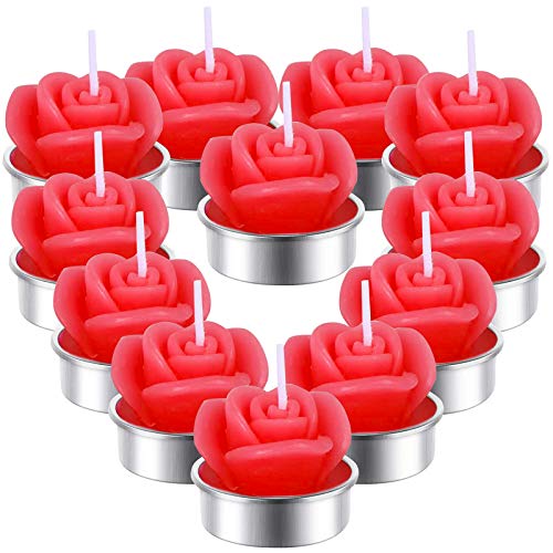 TURNMEON 12 Pack Red Rose Tealight Candles Valentines Day Decorations Rose Flower Candles for Valentine's Day Decoration Home Party Spa Indoor Outdoor Valentines Gift for Her Girlfriend Wife