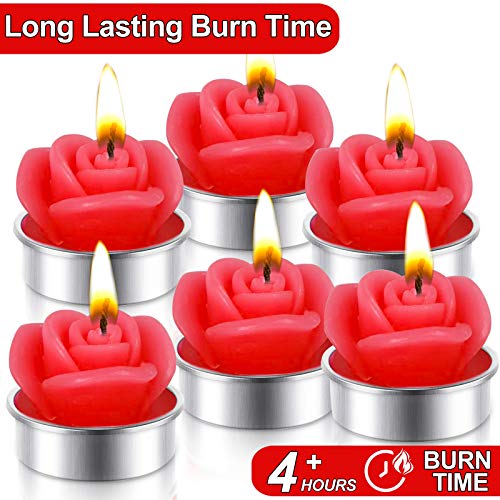 TURNMEON 12 Pack Red Rose Tealight Candles Valentines Day Decorations Rose Flower Candles for Valentine's Day Decoration Home Party Spa Indoor Outdoor Valentines Gift for Her Girlfriend Wife