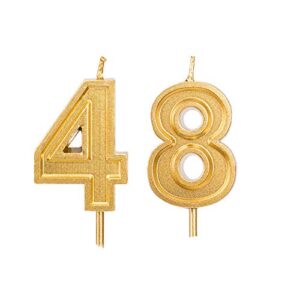 bailym 2.76 inch 48th birthday candles,gold number 48 cake topper for birthday decorations party decoration