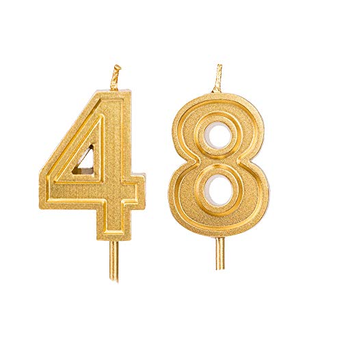 Bailym 2.76 inch 48th Birthday Candles,Gold Number 48 Cake Topper for Birthday Decorations Party Decoration