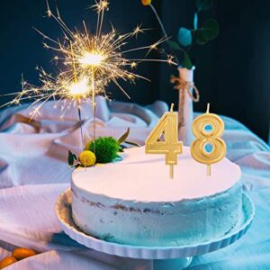 Bailym 2.76 inch 48th Birthday Candles,Gold Number 48 Cake Topper for Birthday Decorations Party Decoration