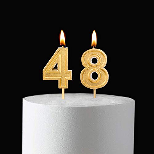 Bailym 2.76 inch 48th Birthday Candles,Gold Number 48 Cake Topper for Birthday Decorations Party Decoration