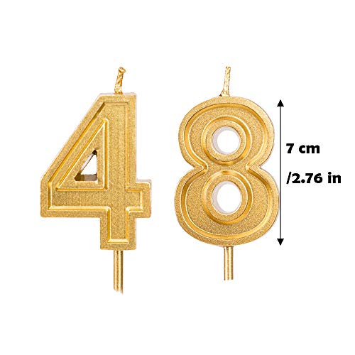 Bailym 2.76 inch 48th Birthday Candles,Gold Number 48 Cake Topper for Birthday Decorations Party Decoration