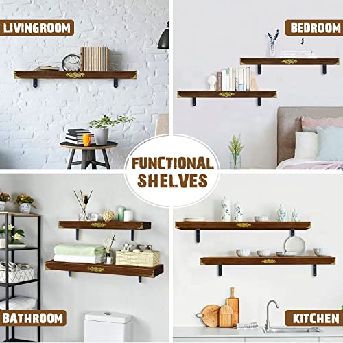 FesGif 36 Inch Floating Shelves for Wall Set of 2 Rustic Wood Wall Decor Storage Shelves Farmhouse Floating Wood Shelf Organizer Hanging Shelving for Kitchen Bedroom Bathroom Light Brown, 36’’ X 5.5’’