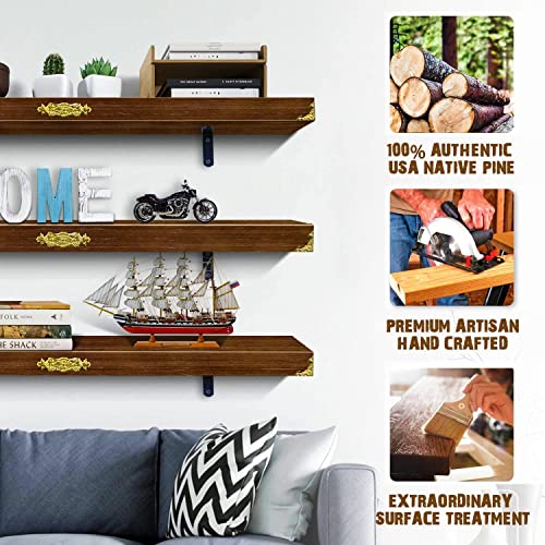 FesGif 36 Inch Floating Shelves for Wall Set of 2 Rustic Wood Wall Decor Storage Shelves Farmhouse Floating Wood Shelf Organizer Hanging Shelving for Kitchen Bedroom Bathroom Light Brown, 36’’ X 5.5’’