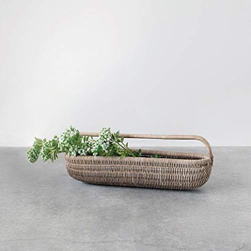 Creative Co-Op Hand-Woven Rattan Basket with Handle, Natural Tray