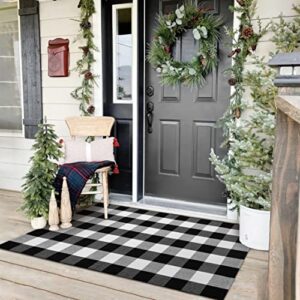 buffalo plaid rug 3′ x 5′ buffalo check rug cotton black and white washable checkered outdoor rug carpet for farmhouse living room/dining room/bedroom