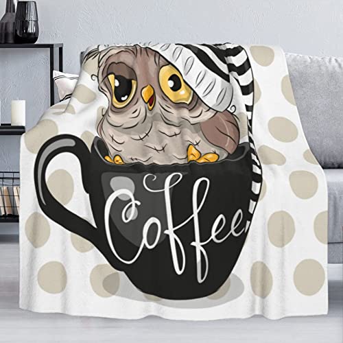 Cute Cartoon Owl Cup of Coffee Flannel Fleece Throw Blanket Living Room/Bedroom/Sofa Couch Warm Soft Bed Blanket for Kids Adults All Season 50x60 inch