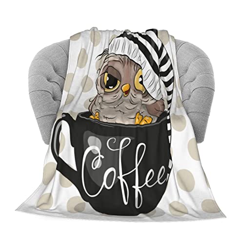 Cute Cartoon Owl Cup of Coffee Flannel Fleece Throw Blanket Living Room/Bedroom/Sofa Couch Warm Soft Bed Blanket for Kids Adults All Season 50x60 inch