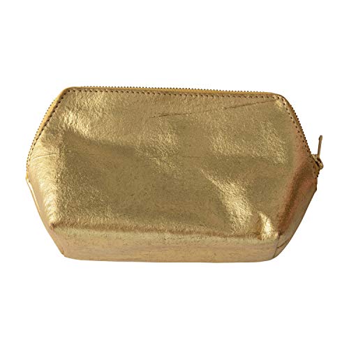 Creative Co-Op Recycled Leather Zip, Gold Color Pouch