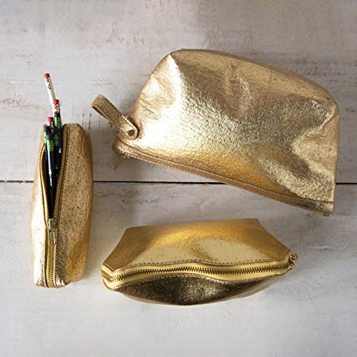 Creative Co-Op Recycled Leather Zip, Gold Color Pouch