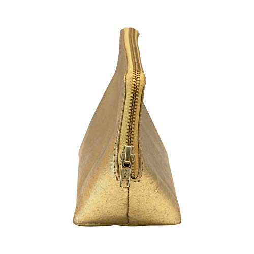 Creative Co-Op Recycled Leather Zip, Gold Color Pouch