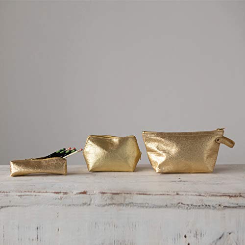 Creative Co-Op Recycled Leather Zip, Gold Color Pouch