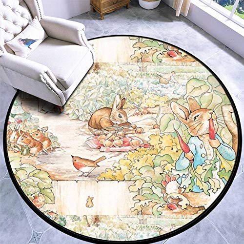 Round Area Rug Kids Carpet Playmat Non-Slip Throw Runner Rug The World of Beatrix Potter Large Vintage Illustration Indoor Floor Carpet Door Mat for Bedroom Living Room Home Decor