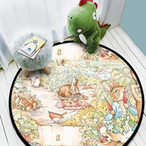 Round Area Rug Kids Carpet Playmat Non-Slip Throw Runner Rug The World of Beatrix Potter Large Vintage Illustration Indoor Floor Carpet Door Mat for Bedroom Living Room Home Decor