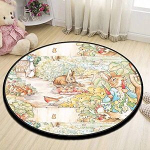 Round Area Rug Kids Carpet Playmat Non-Slip Throw Runner Rug The World of Beatrix Potter Large Vintage Illustration Indoor Floor Carpet Door Mat for Bedroom Living Room Home Decor