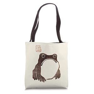 grumpy japanese frog – cute cottagecore frog tote bag