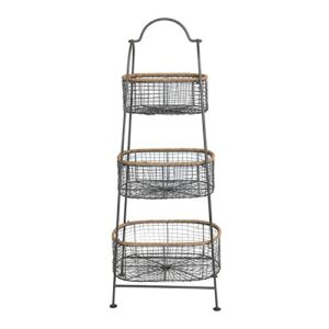 creative co-op metal & rattan 3-tier removable baskets stand, black