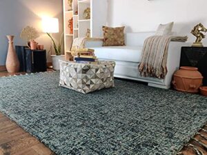 loominaire handmade carpet nomad midnight blue wool natural fiber easy maintenance rug for living room bed room family room floors (8′ x 10′)