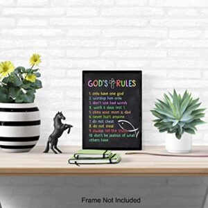 Ten Commandments Wall Decor for Kids, Boys, Girls Bedroom, Toddler Room or Nursery - Religious Bible Verse Wall Art, Christian Scripture Home Decoration - Cute Gift - 8x10 UNFRAMED Picture Print