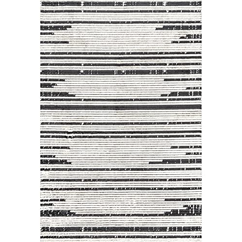 nuLOOM Carling Soft Shaggy Textured Contemporary Stripes Fringe Area Rug, 3' x 5', Beige