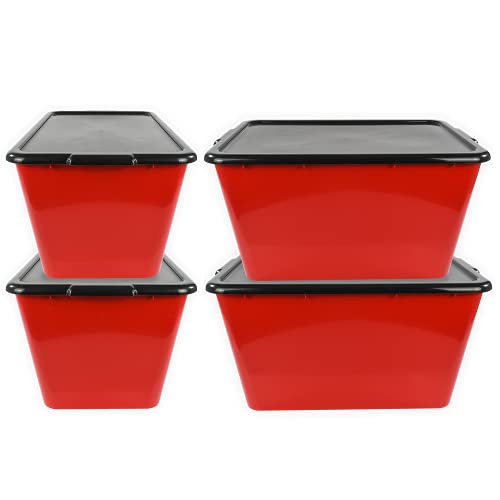 SIMPLYKLEEN 14.5-gal. (58-qt.) Plastic Storage Containers with Lids, Fan-Tastic Storage Bins Red/Black (Pack of 4)