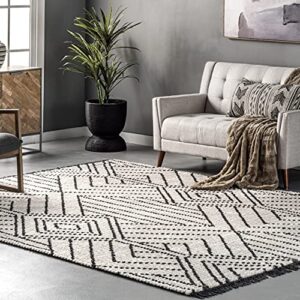 nuloom tatiana soft shaggy textured modern diamond fringe area rug, 7′ 10″ x 10′, beige