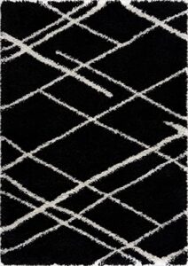 l’baiet allison black white geometric diamond pattern modern soft shag indoor 8′ x 10′ area rug