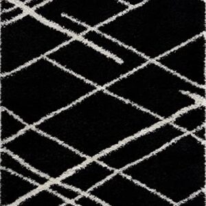 L'Baiet Allison Black White Geometric Diamond Pattern Modern Soft Shag Indoor 8' x 10' Area Rug