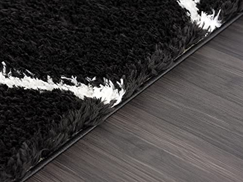 L'Baiet Allison Black White Geometric Diamond Pattern Modern Soft Shag Indoor 8' x 10' Area Rug