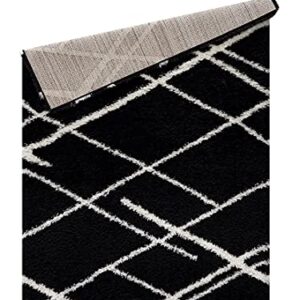 L'Baiet Allison Black White Geometric Diamond Pattern Modern Soft Shag Indoor 8' x 10' Area Rug